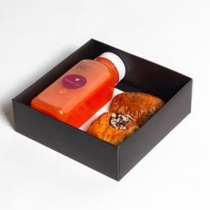 Toplantılık İkram Kutusu - Mini Poğaça & Mini Çikolatalı Kruvasan - Bir (1) Kişilik Kutu & Vişneli Limonata