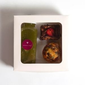 Toplantılık İkram Kutusu - Mini Tavuklu Volovan & Mini Çilekli Brownie- 200 ml -Detox Smoothie